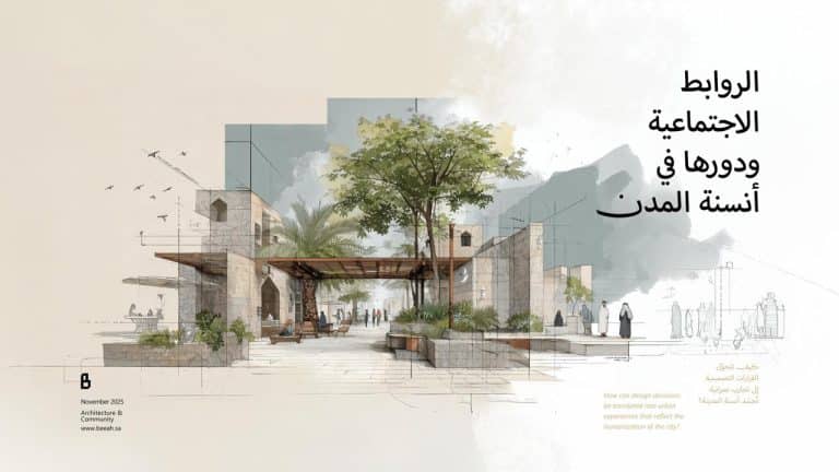 سم بياني يوضّح كيف تسهم أنسنة المدن وتصميم الفضاءات العامة في تعزيز الروابط الاجتماعية بين الأفراد