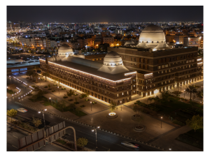 A night shot reflecting the presence of the Al-Madinah Municipality building, embodying architectural identity as a natural outcome of the building's response to its environmental and urban context. 